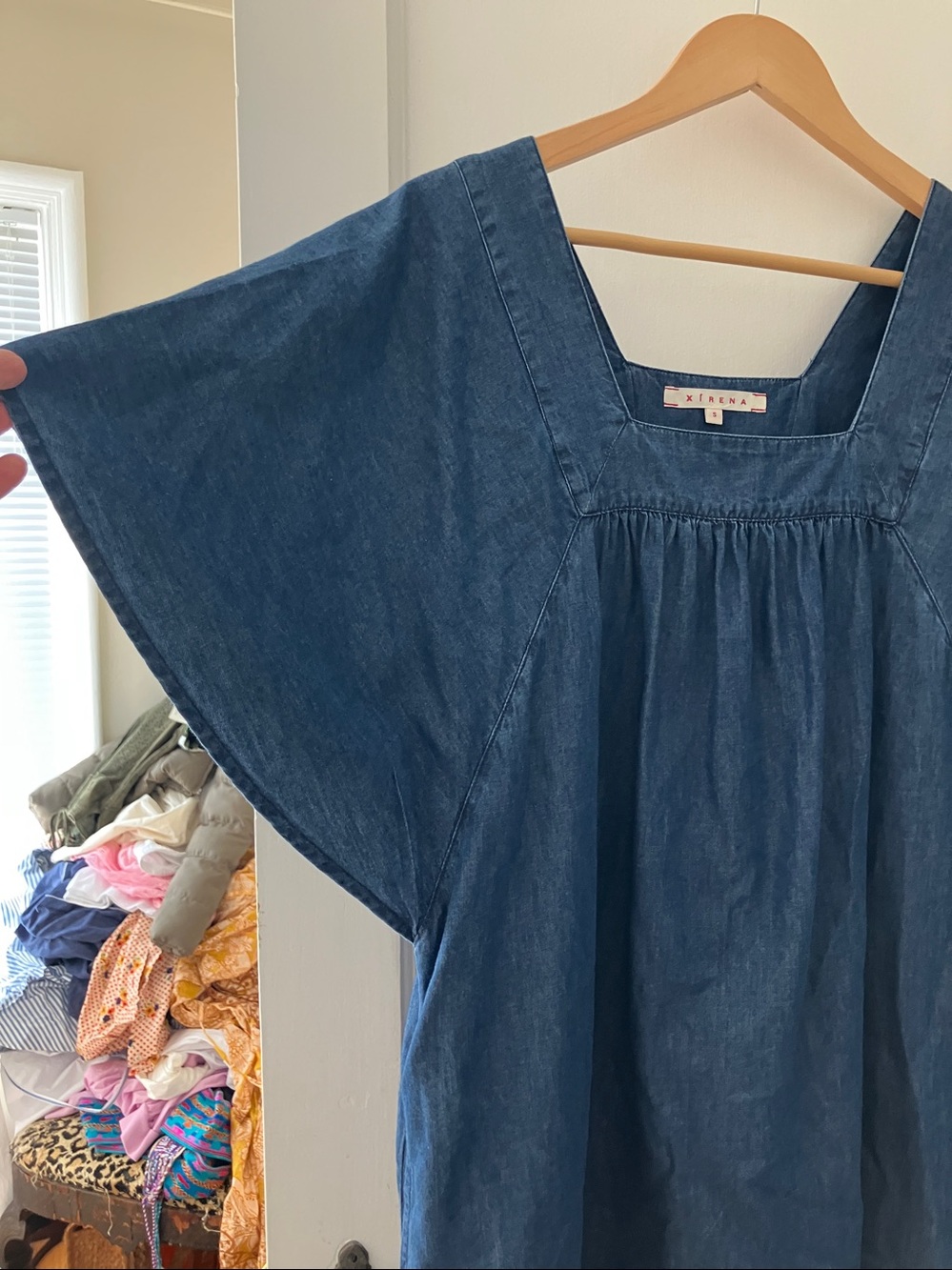 Xirena Blue Denim Square-Neck Peasant Top/Tunic - Picture 3 of 4